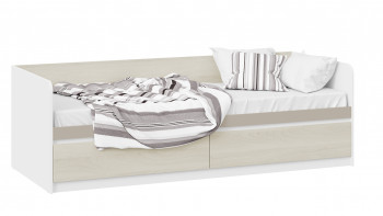 Кровать «Сканди» с 2 ящиками Дуб Гарден/Белый/Глиняный серый в Раздольном - razdolnoe.mebel54.com | фото