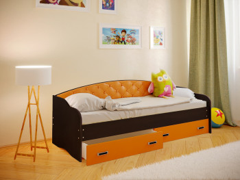 Кровать Софа-8 с мягкой спинкой (900х2000) Венге/Оранжевый в Раздольном - razdolnoe.mebel54.com | фото