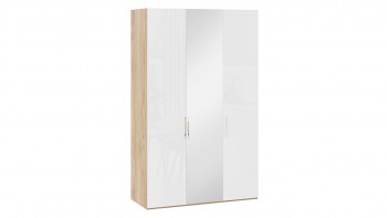 Шкаф комбинированный с 2 глухими и 1 зеркальной дверями правый «Эмбер» Яблоня Беллуно/Белый глянец в Раздольном - razdolnoe.mebel54.com | фото